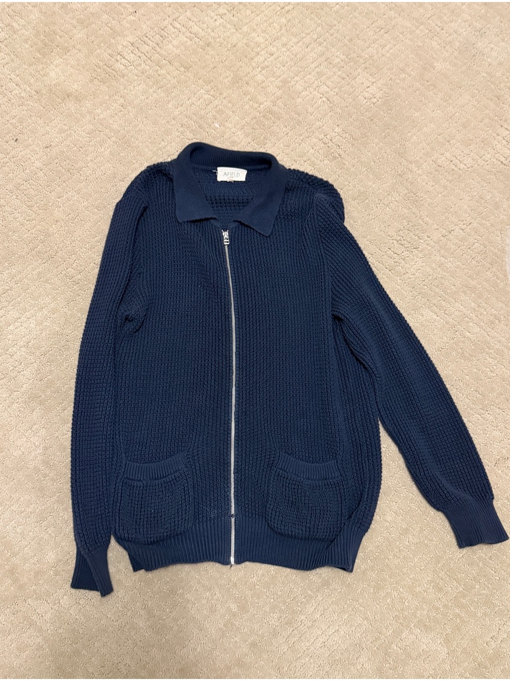 A.P.C. Dark Navy Zip-Up Collared Knit Cardigan